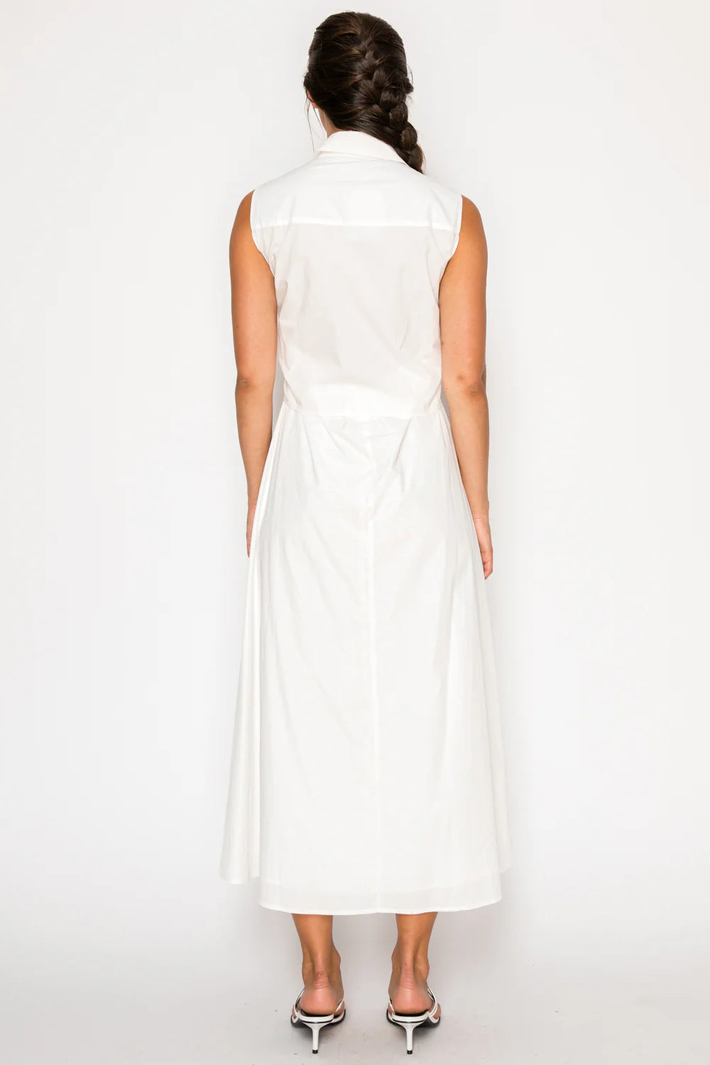 White Poplin Tie Midi Dress
