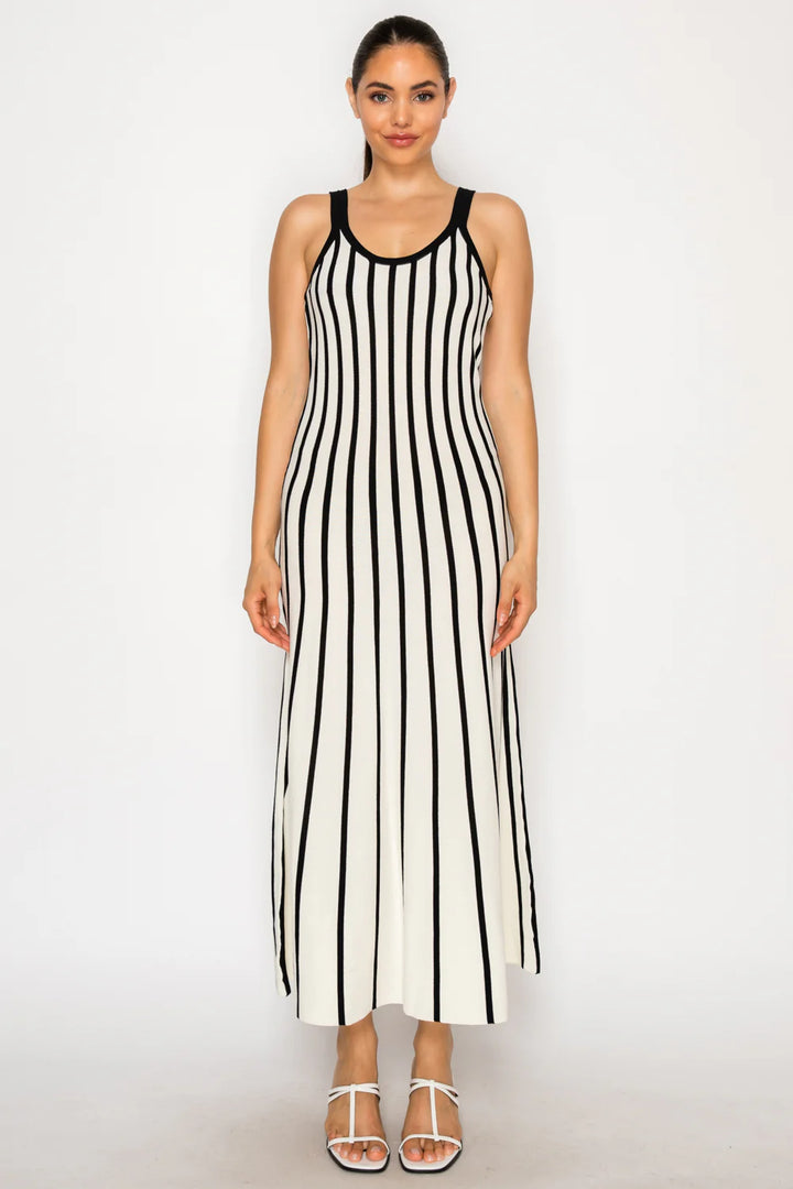 Ivory Striped Sweater Midi Dress