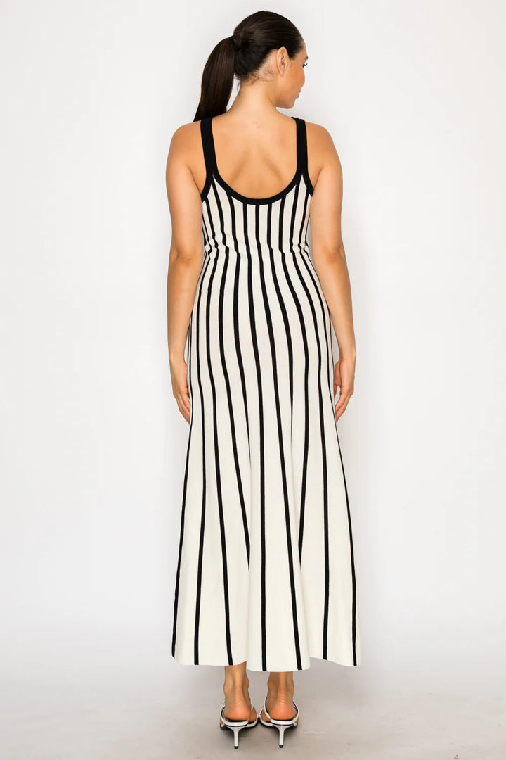 Ivory Striped Sweater Midi Dress