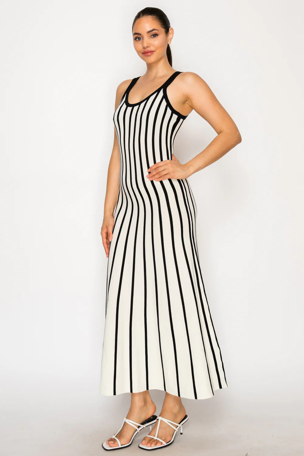 Ivory Striped Sweater Midi Dress