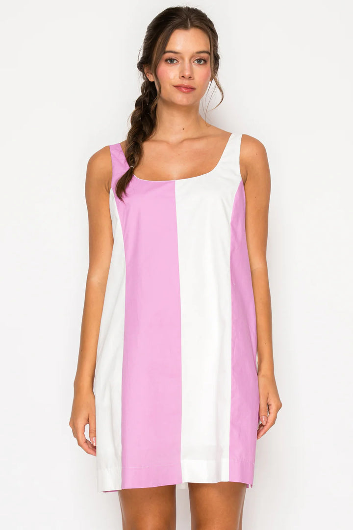Pink Poplin Color Block Dress