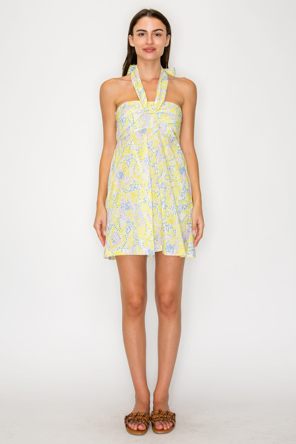 Lemon Breeze Halter Mini Dress