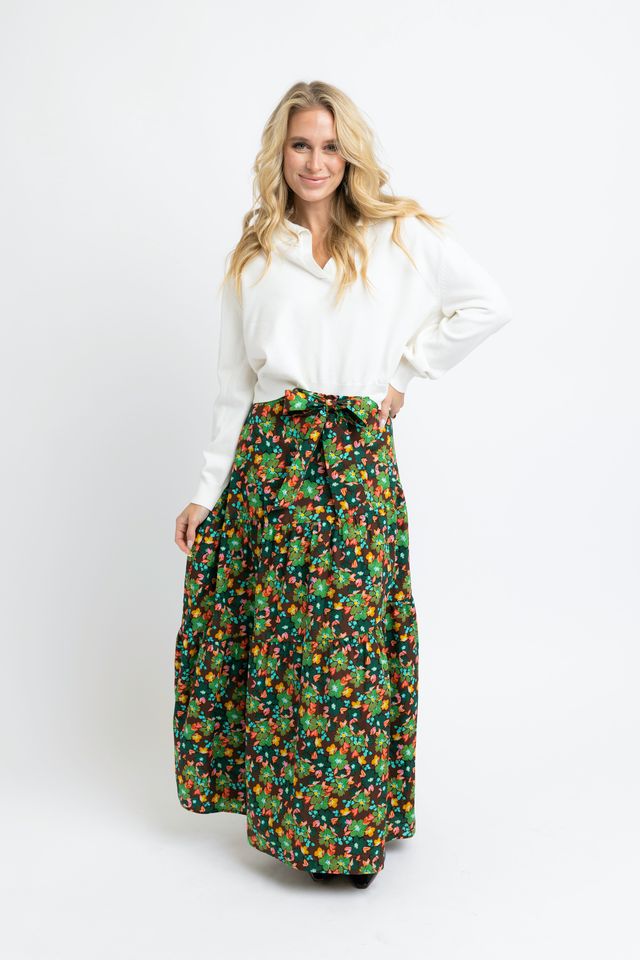 Brown Floral Tie Maxi Skirt