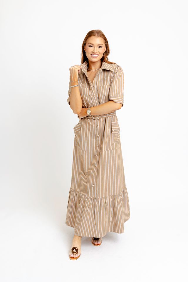 The Tan Stripe Maxi Dress