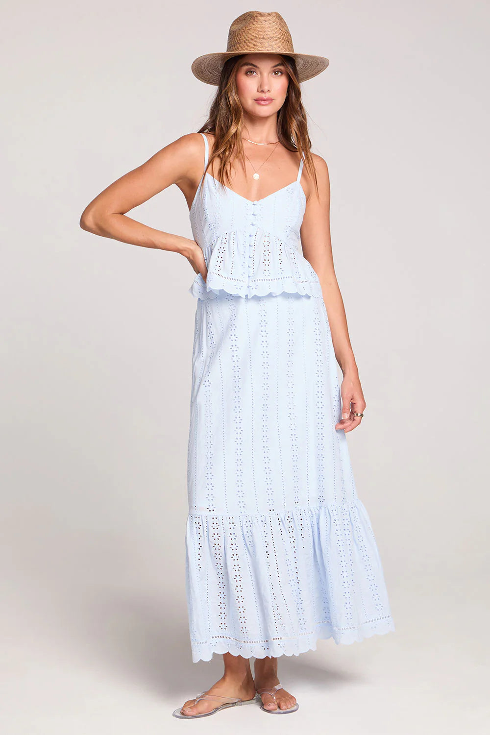 Sky Blue Lace Maxi Skirt Set