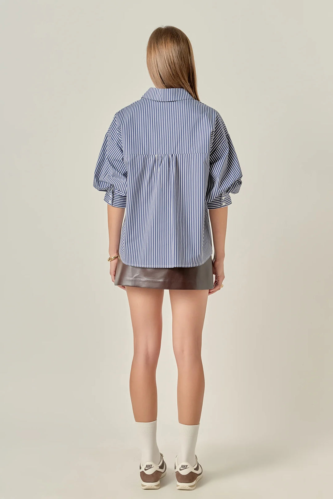 Navy Striped Balloon Sleeve Top