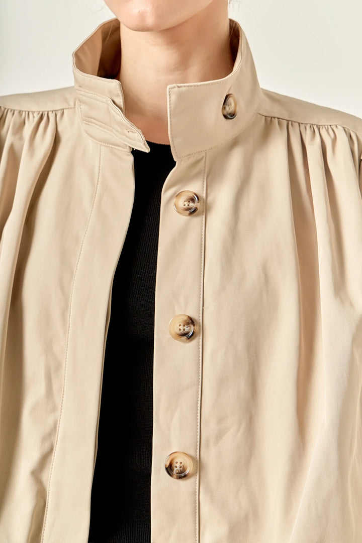 Beige Shirred Trench Short Coat