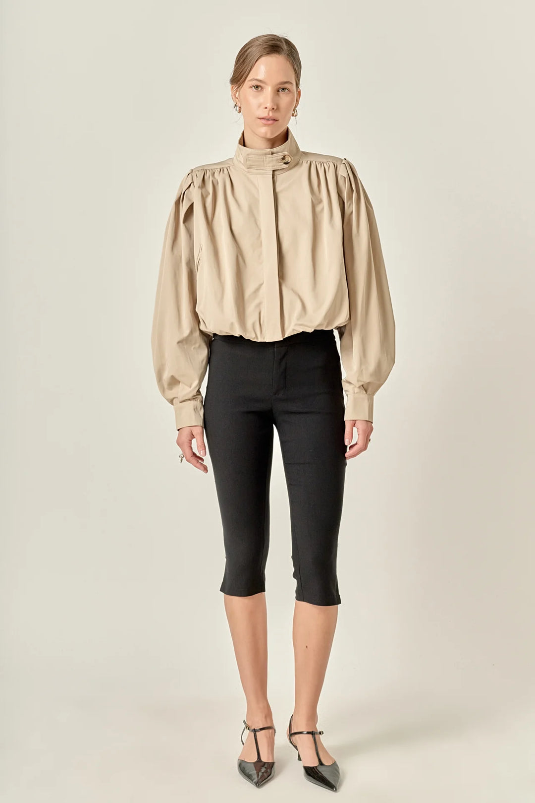 Beige Shirred Trench Short Coat