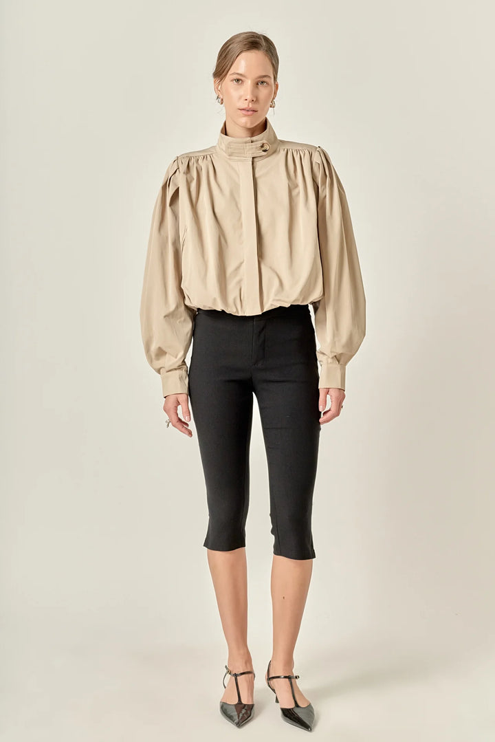 Beige Shirred Trench Short Coat