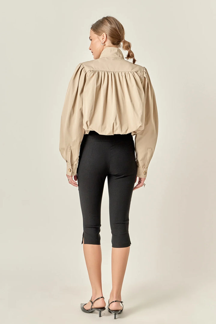 Beige Shirred Trench Short Coat