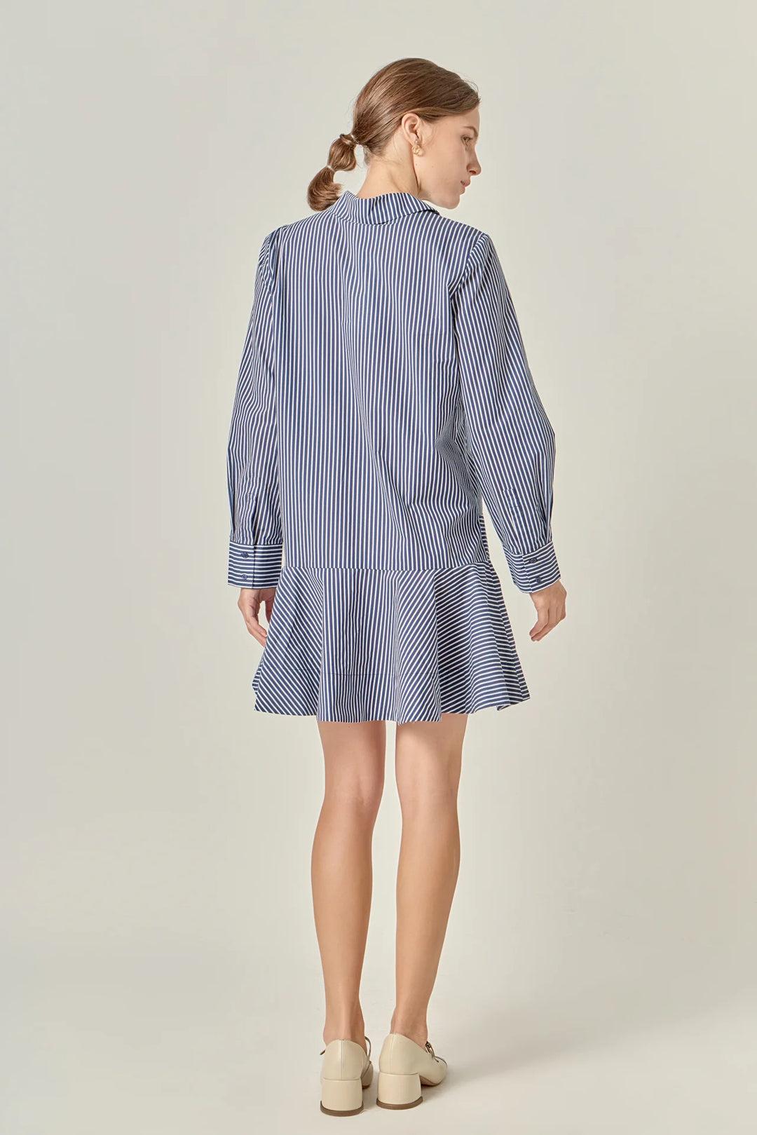 Navy Stripe Collar Flared Skirt Dress