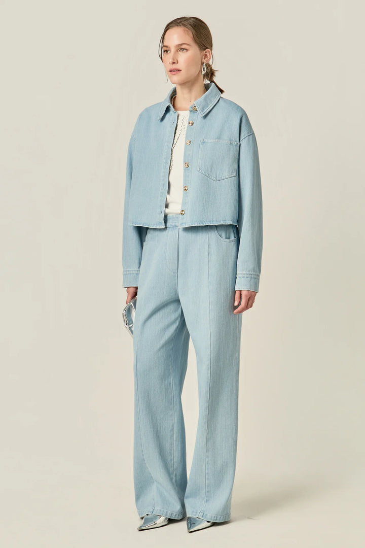 Pintuck Denim Pant Set