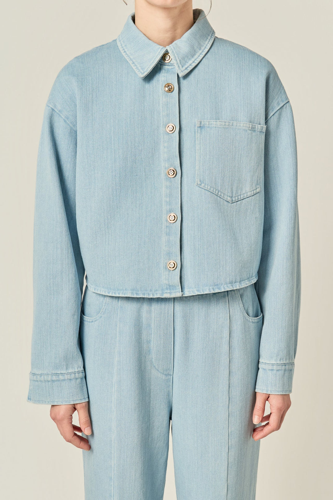 Pintuck Denim Pant Set