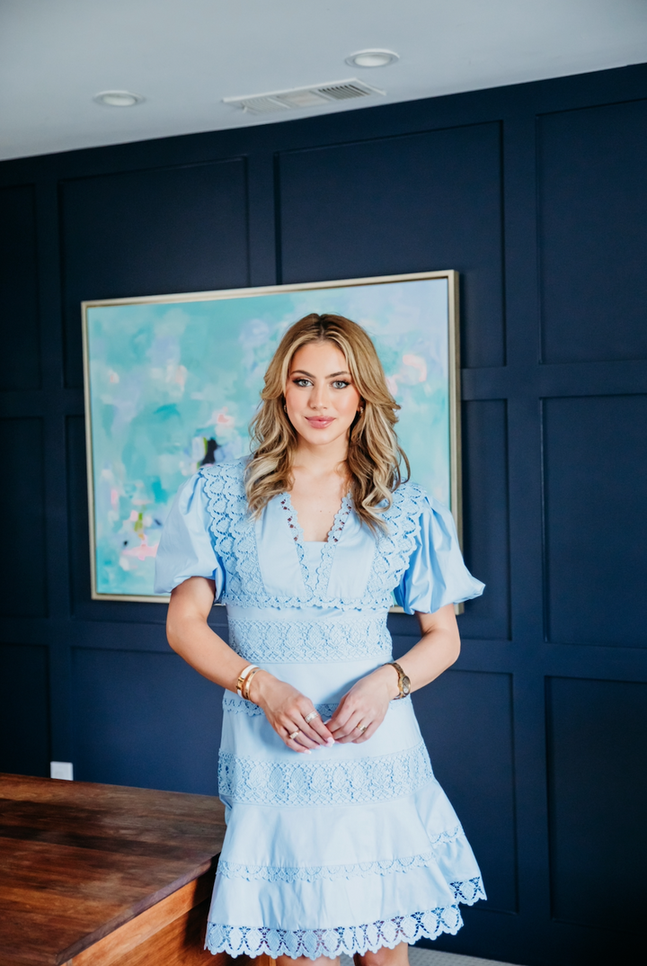 Blue Lace V-Neck Dress