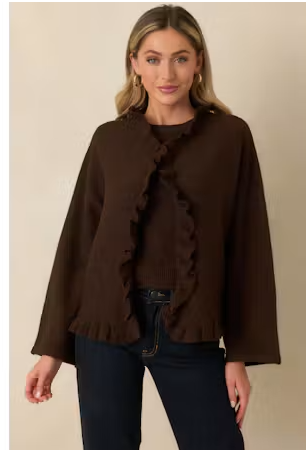 Sabrina Ruffle Cardigan in Chocolate