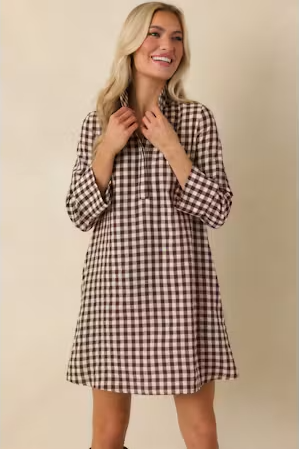Savoy Shift Dress in Chocolate Check