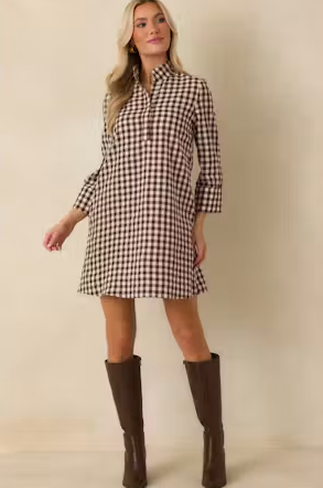 Savoy Shift Dress in Chocolate Check