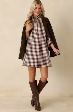 Savoy Shift Dress in Chocolate Check