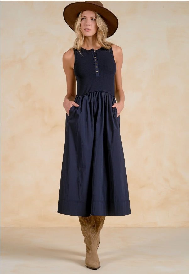Navy Meadow Sleeveless Dress