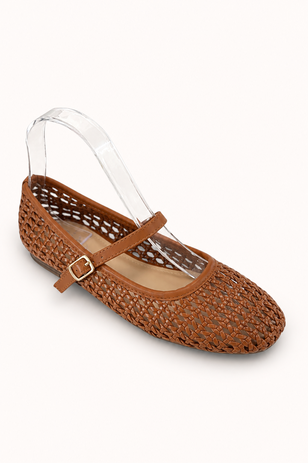 Mary Jane Woven Flats in Tan