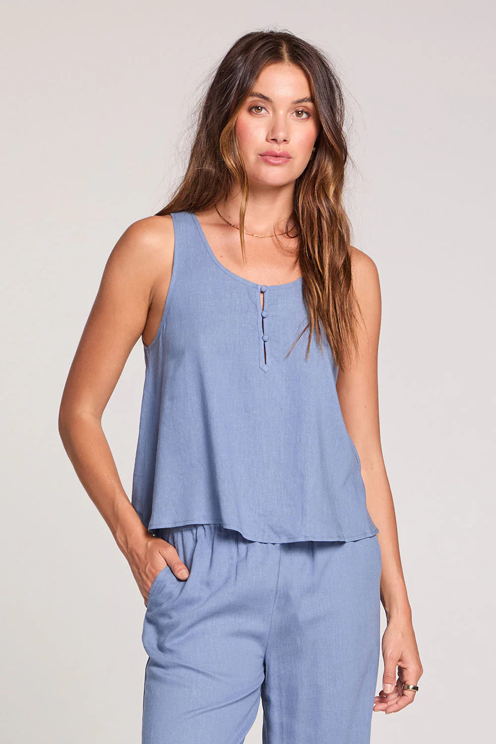 Woven Worn Blue Tank + Pant Set