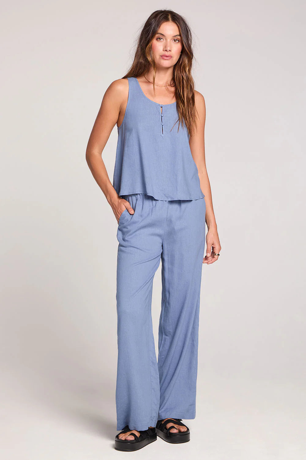 Woven Worn Blue Tank + Pant Set