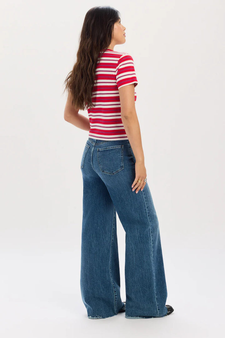 Zuma Crew Neck Tee in Scarlet Stripe - Daze Denim