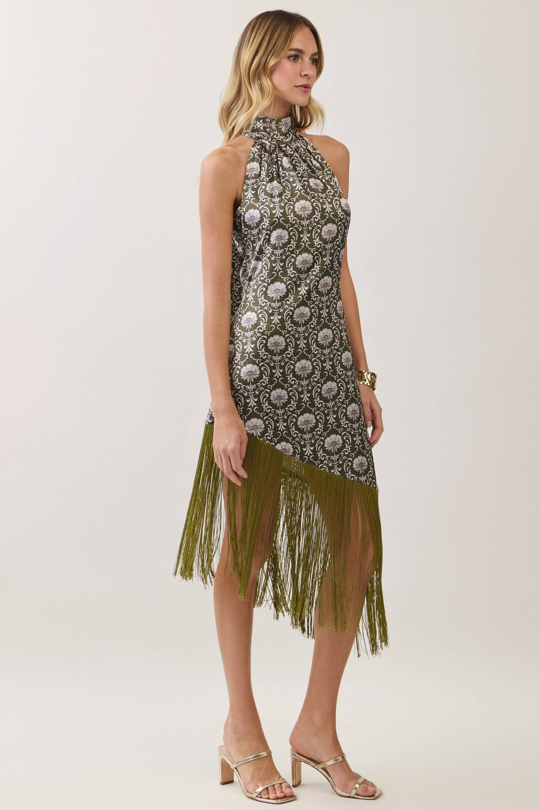 Floral Print Halter Fringe Midi Dress