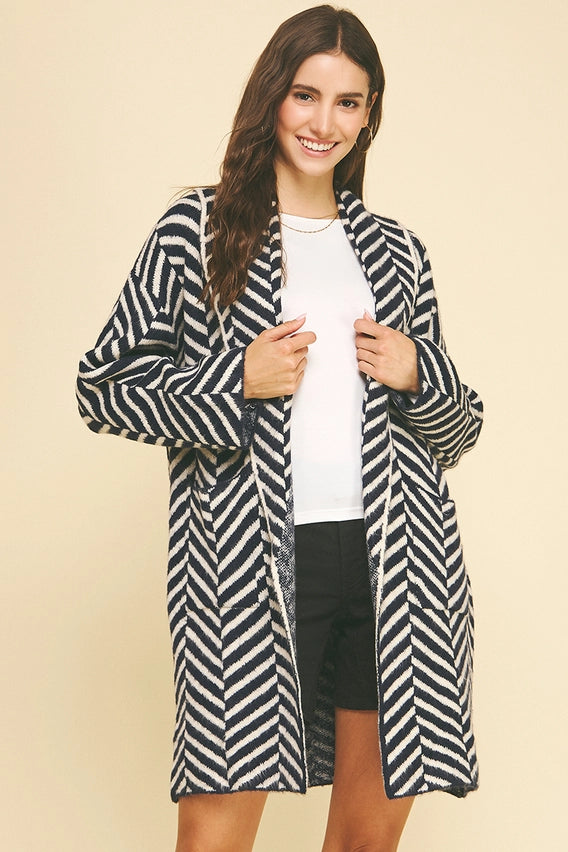 Navy Diagonal Stripe Cardigan
