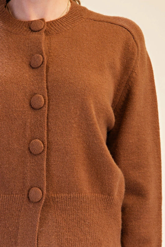 The Button Closure Long Sleeve Sweater Cardigan - Camel