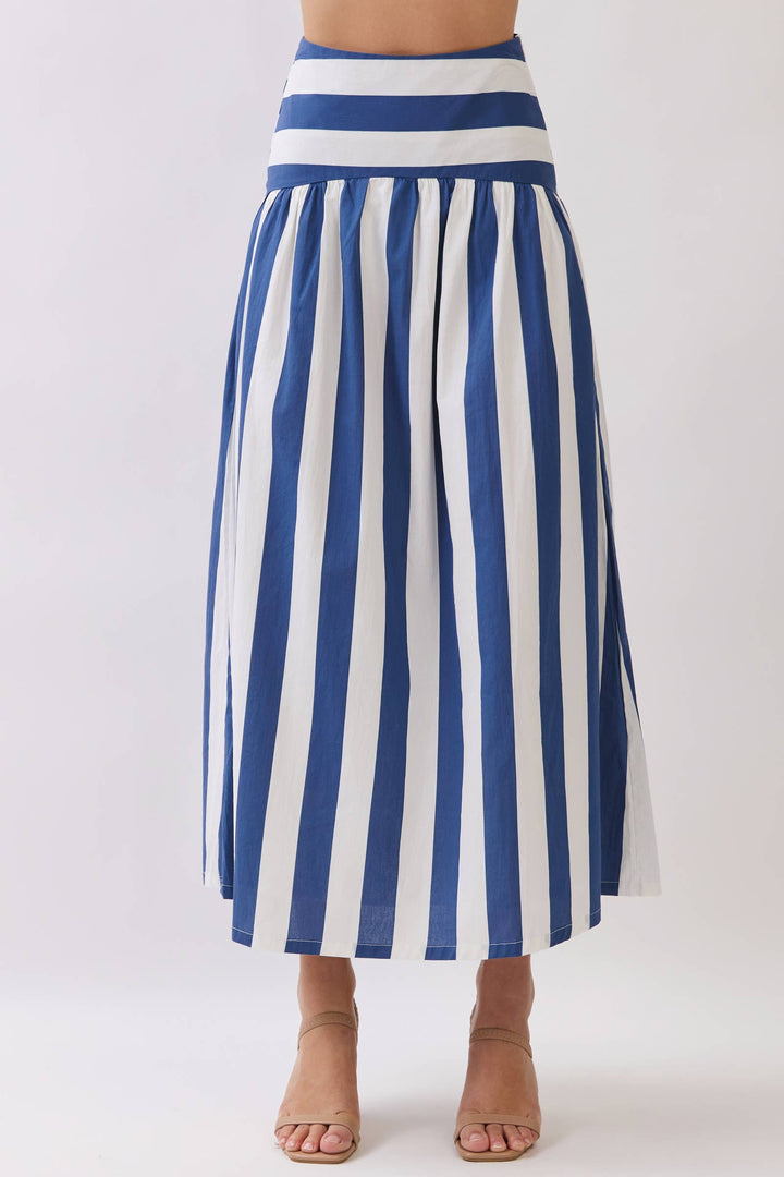 Navy Striped Skirt Set
