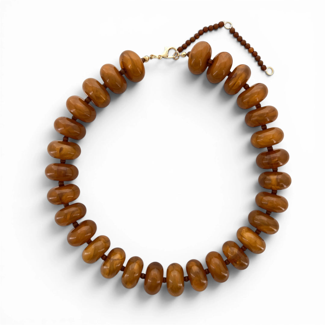 Amber-Brown Beaded Necklace