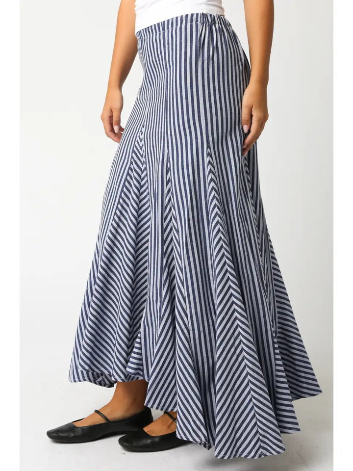 Flounce Blue Striped Maxi Skirt