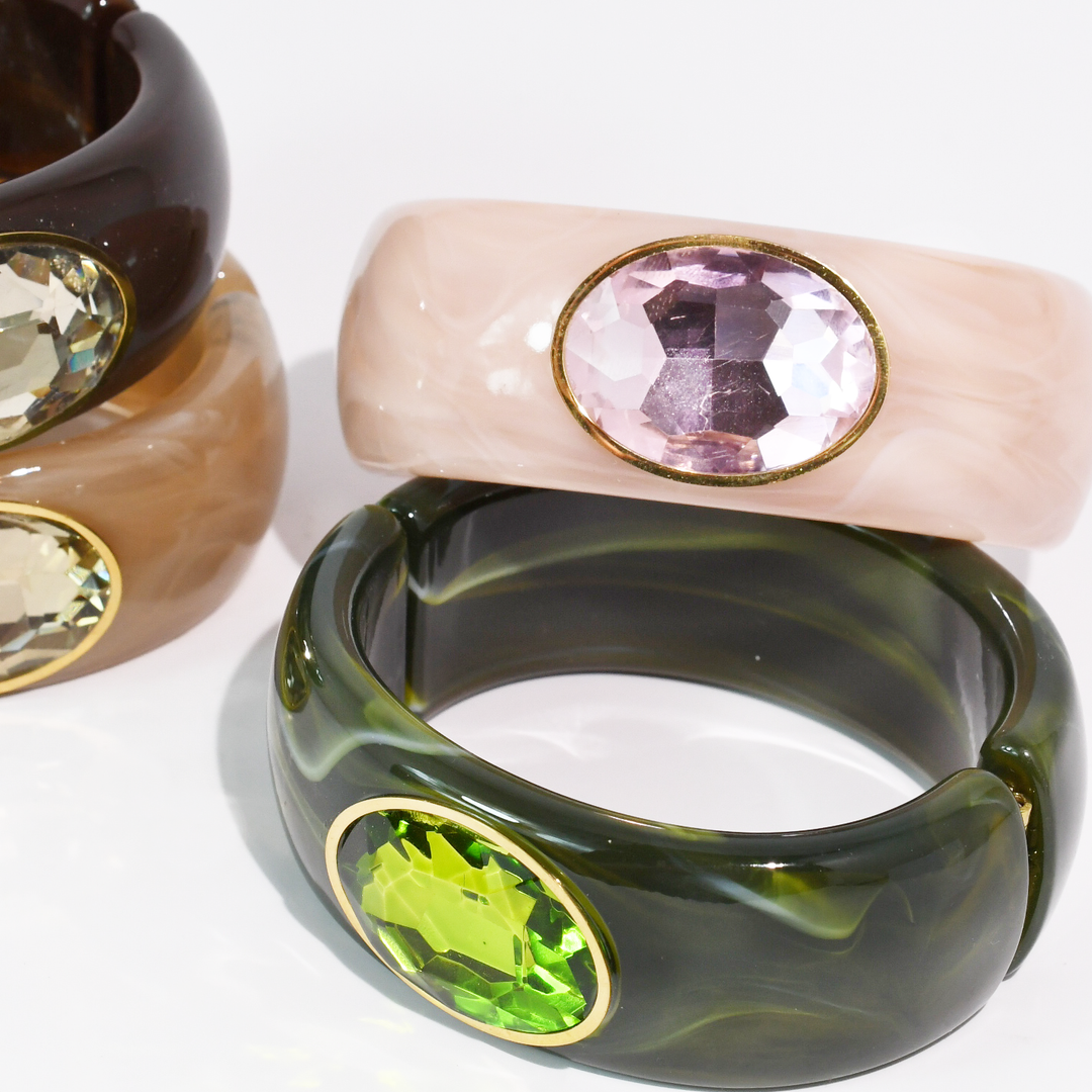 Gemstone Resin Cuff Bracelet: Olive