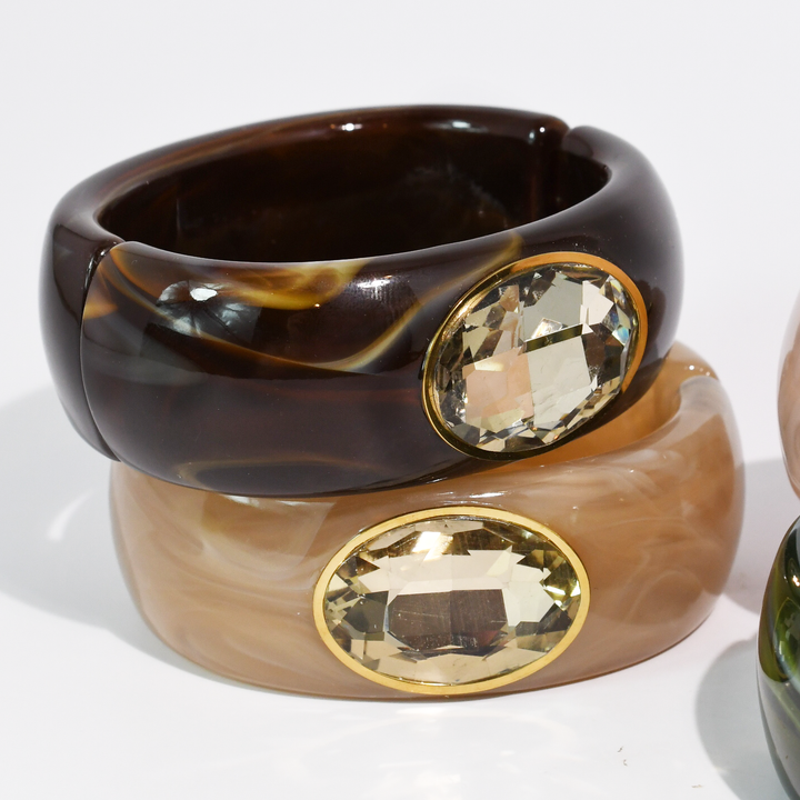 Gemstone Resin Cuff Bracelet: Olive