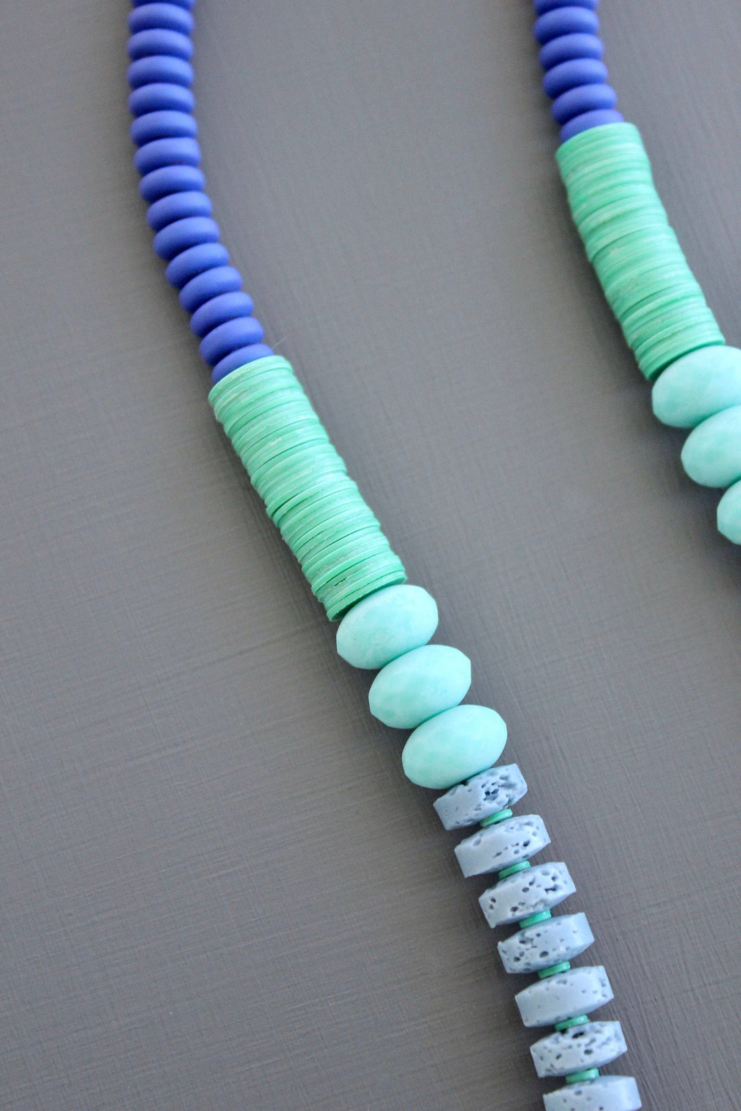 Cobalt and Lava Bead Long Necklace