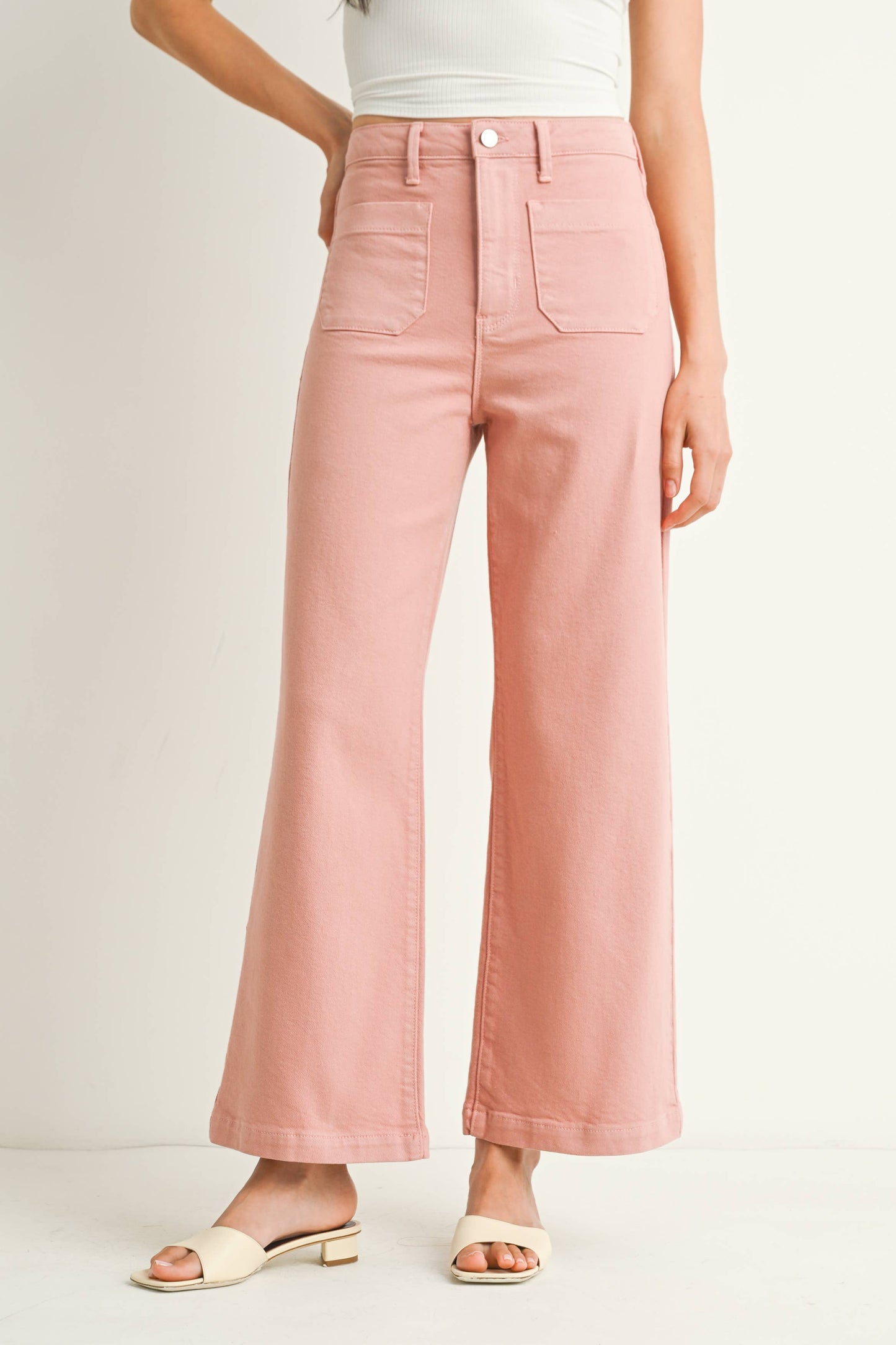 DUSTY CORAL - Patch Pocket Wide Leg Jeans