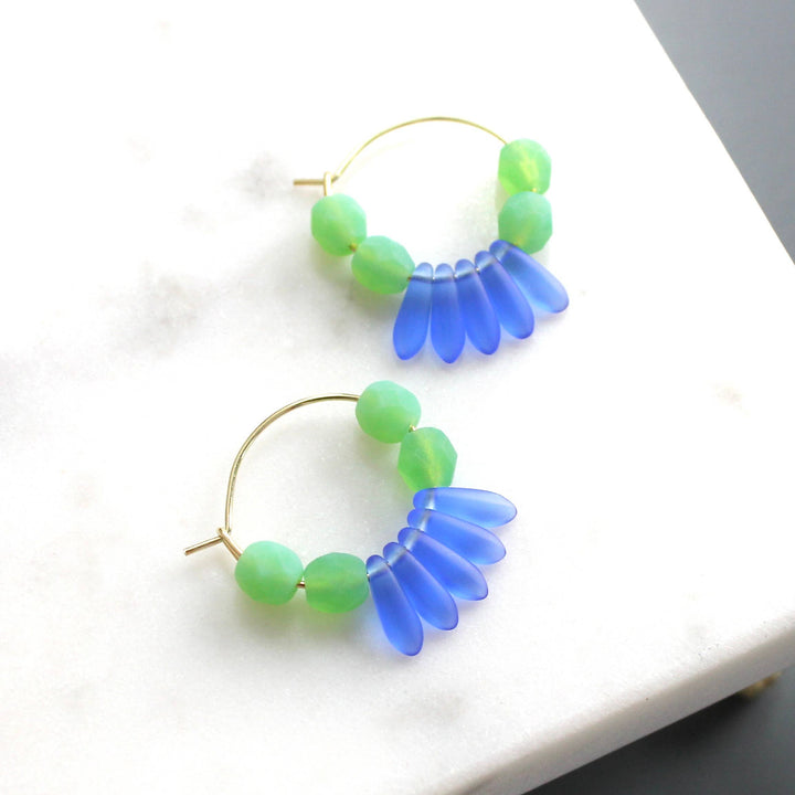 Cobalt and Mint Hoop Earrings