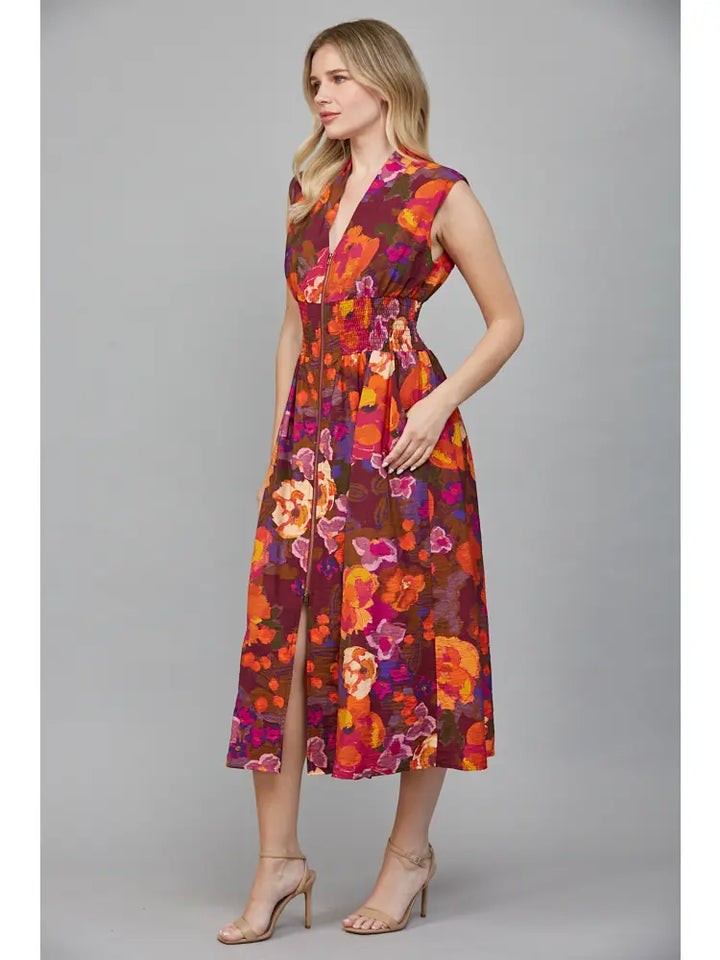 Bold Front Zip Midi Dress