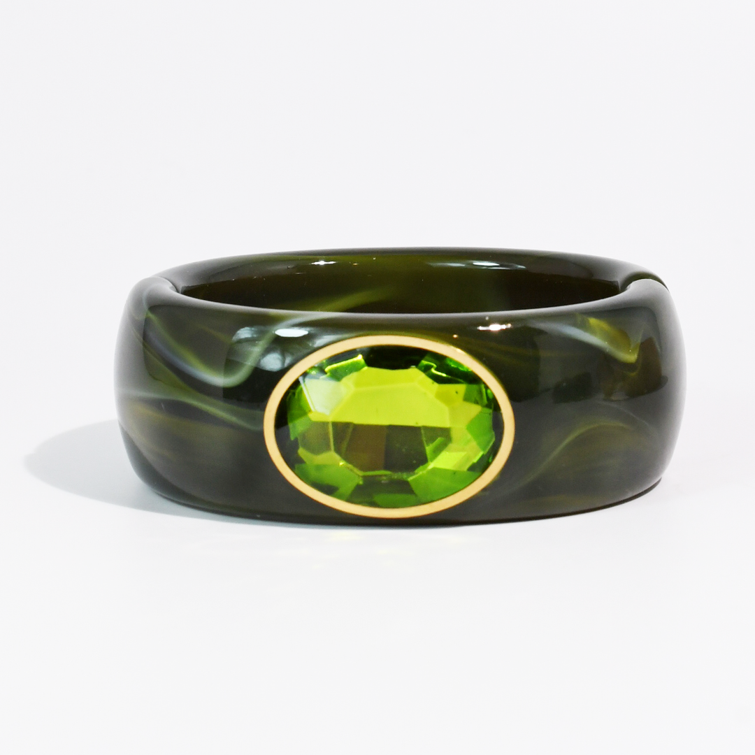 Gemstone Resin Cuff Bracelet: Olive