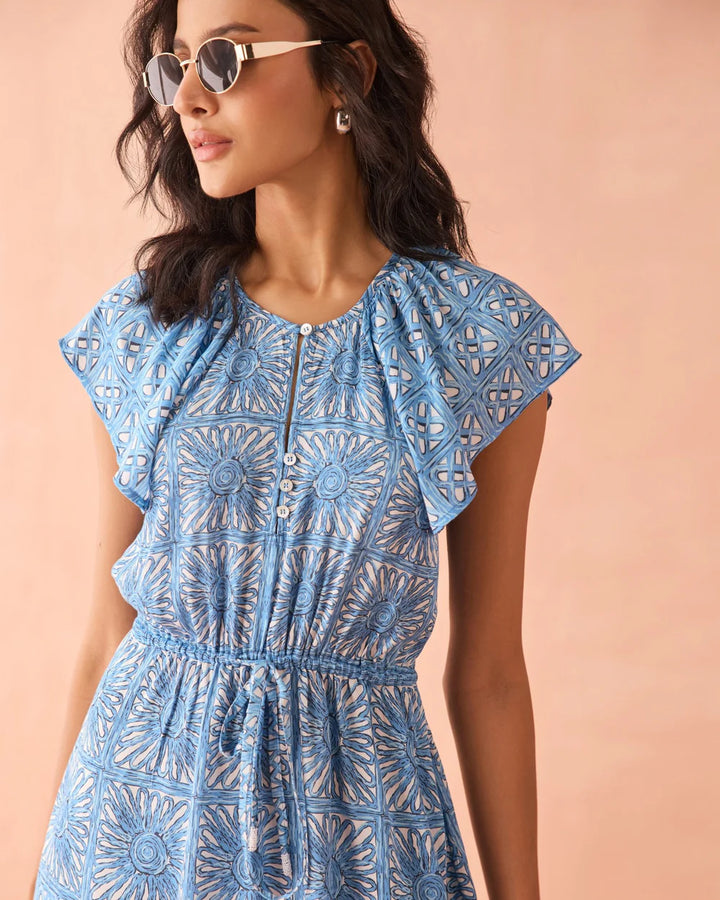 Cora Mini Dress in Kashni Ocean