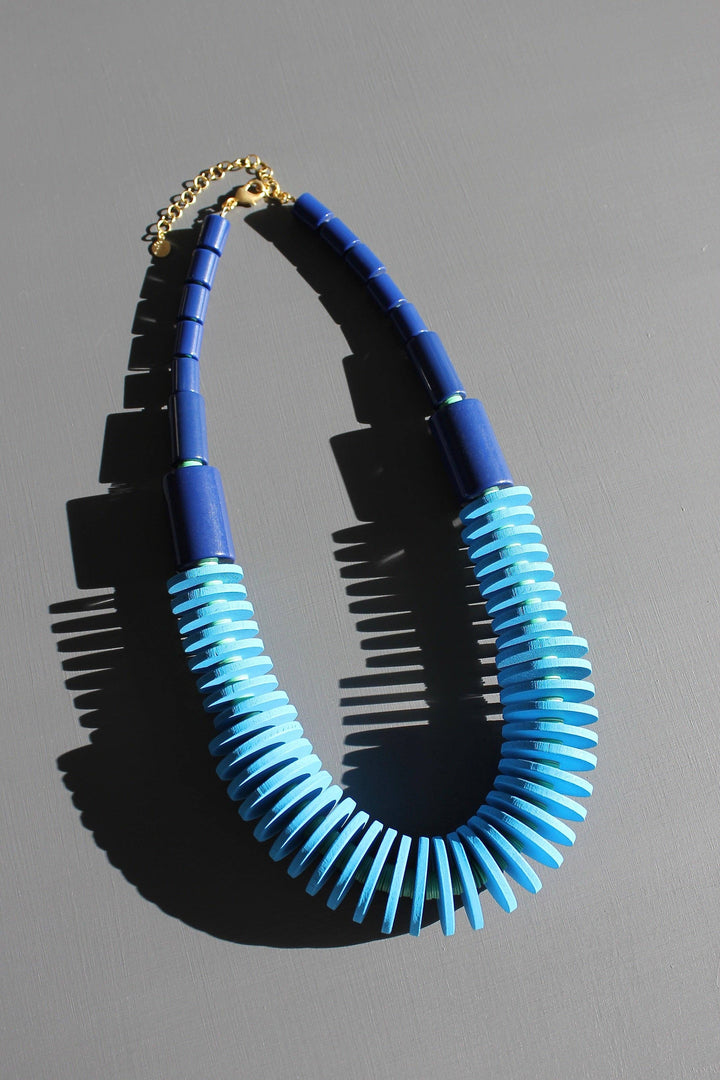 Capri Blue Wood and Acrylic Necklace