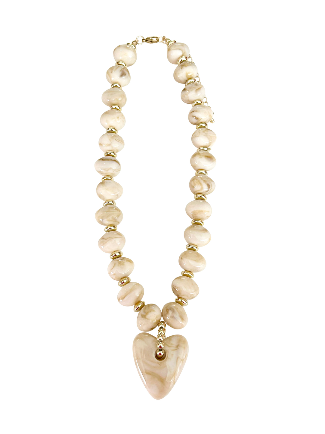 Athens Heart Beaded Necklace - Cream