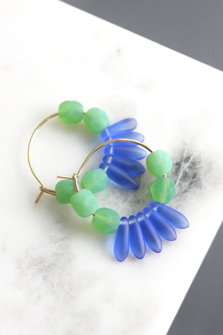 Cobalt and Mint Hoop Earrings