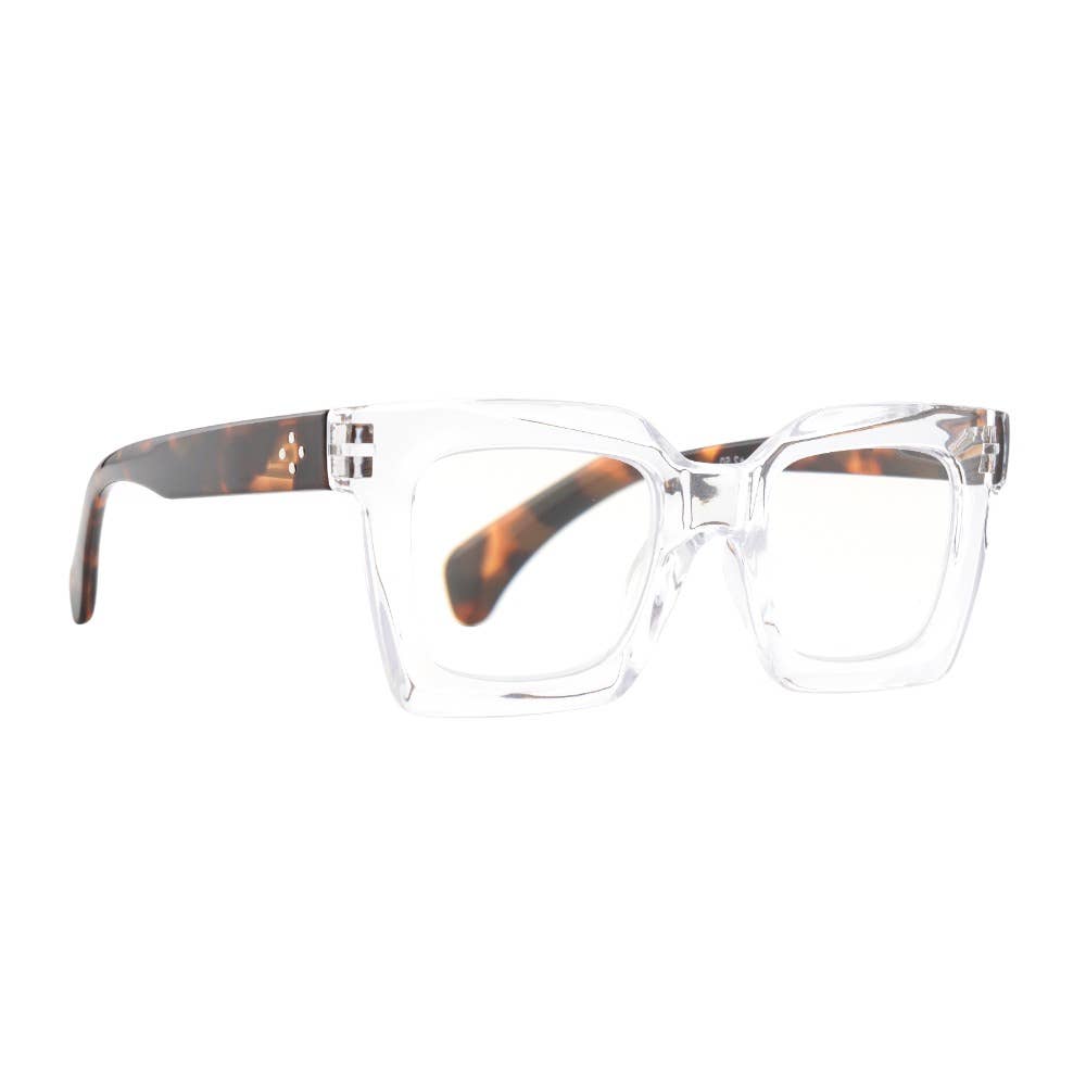 FIONA GLASSES| Clear | Tortoise Temples | Blue Light: 1.25