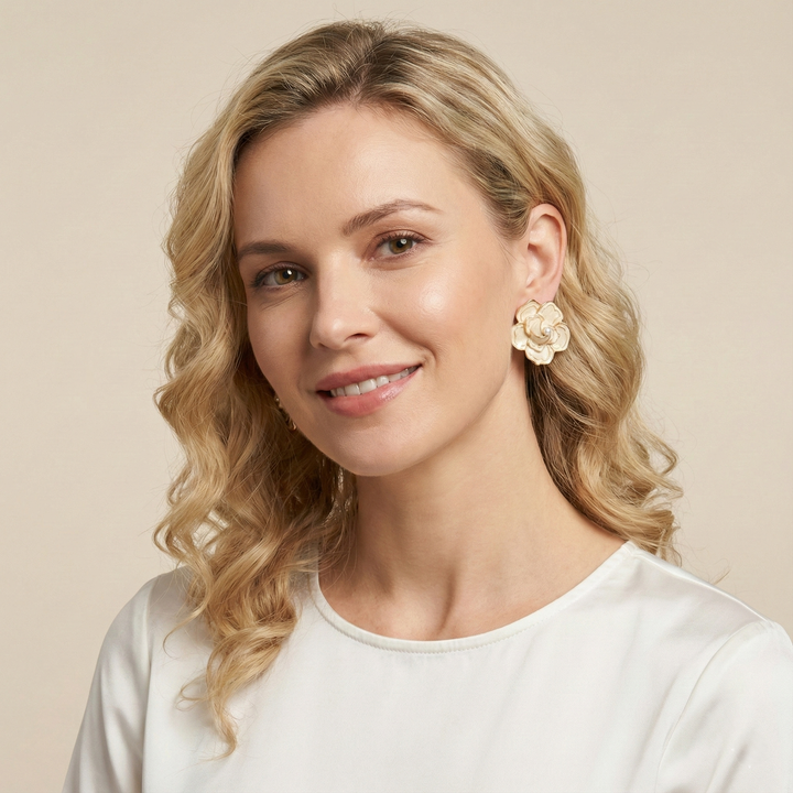 White Rose Flower Earrings