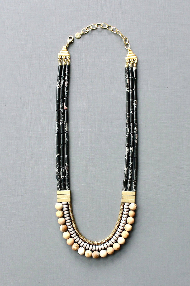 triple strand black and gray necklace