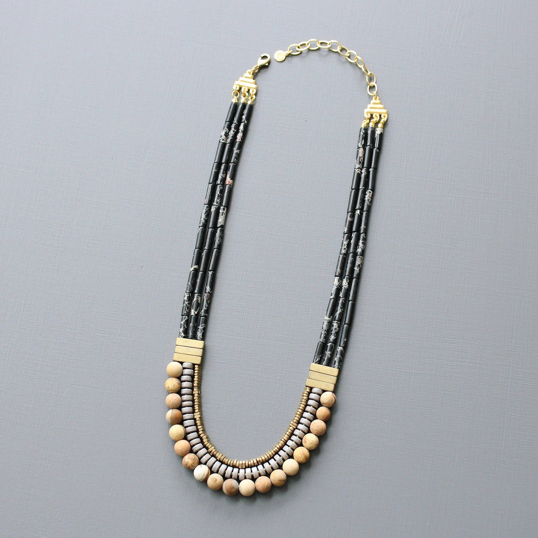 triple strand black and gray necklace