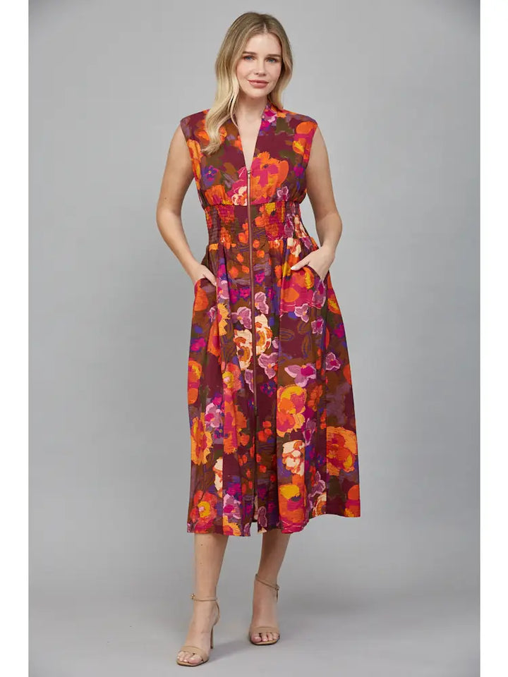 Bold Front Zip Midi Dress