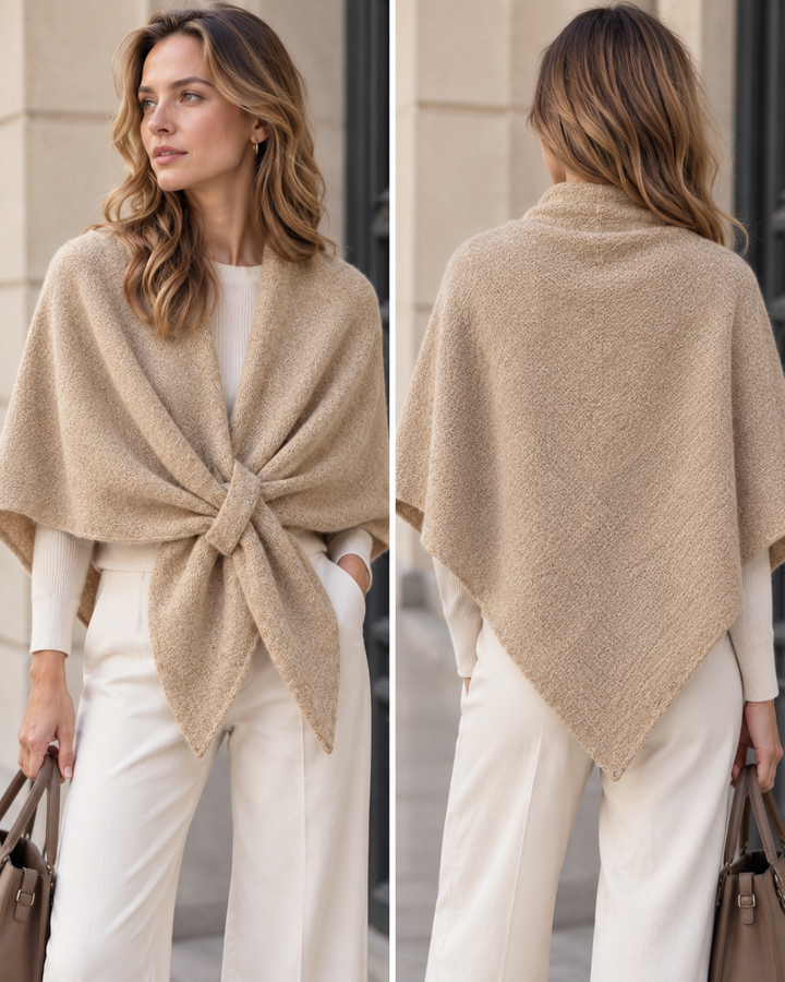 Triangle poncho scarf with loop in Camel